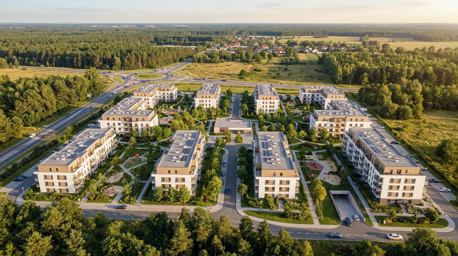 Wizualizacja architektoniczna osiedla mieszkaniowego przy ul. Łężyńskiej w Koninie